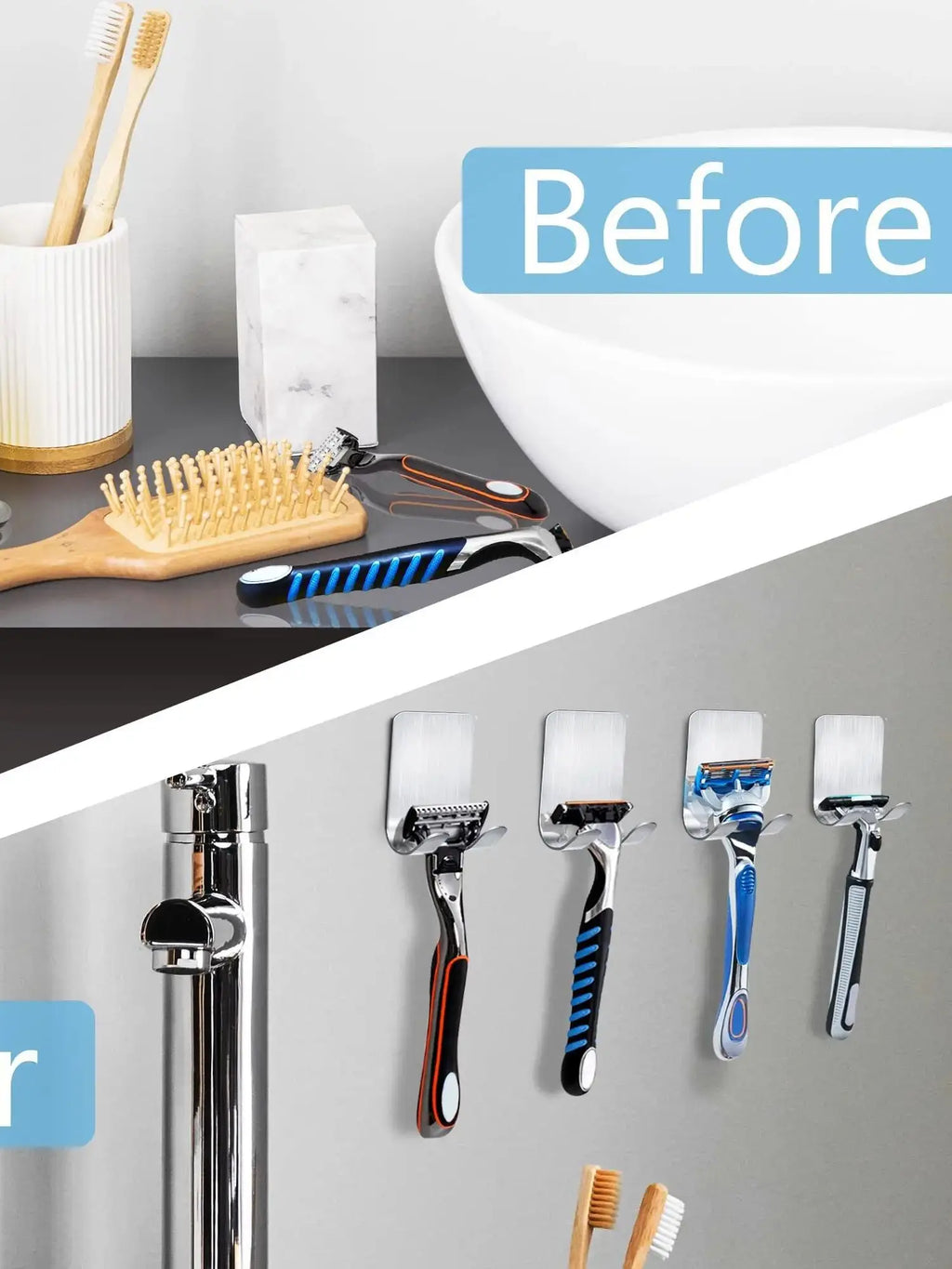2pcs Punch-free Razor Holder, Storage Hook, Space Aluminum Multi-purpose Bathroom Accessories Zpaxo