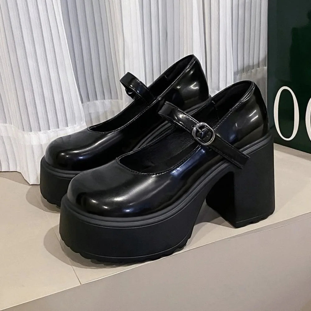 Black Heels Mary Jane Shoes Women 2026 Goth Chunky Platform Pumps