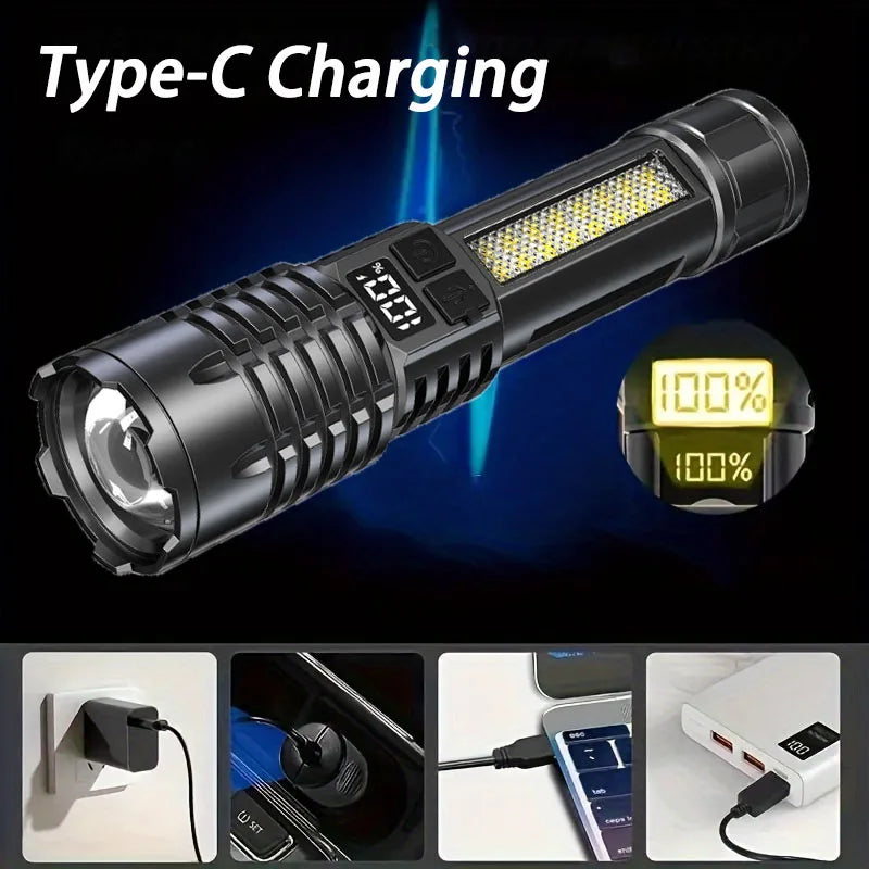 Rechargeable LED Flashlight with COB Side Light & Zoom | Mikenoon LED Camping Flashlight Zpaxo