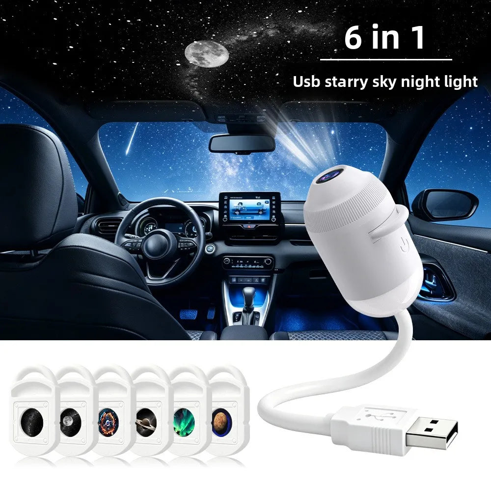 USB Starry Sky Projection Night Light Car Bedroom Create Romantic Zpaxo White-6Slices