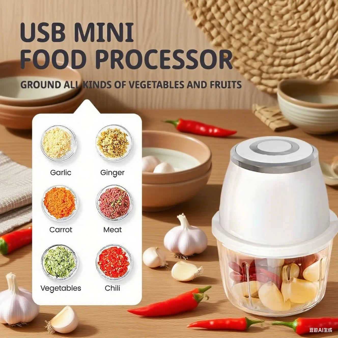 350ML Electric Meat Grinders Food Crusher Garlic masher USB Multifunctional Vegetable Slicer Processor Chopper Kitchen Blenders Zpaxo