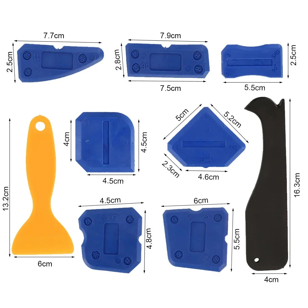 9pcs Caulking Tool Kit Plastic Sealant Finishing Tool with Multiple Shape and Size Portable Grout Scraper Multipurpose Caulk Zpaxo