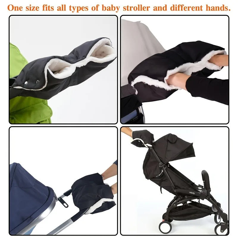 Stay-toasty Stroller Gloves Windproof Plush-lined Easy Clip-on Design