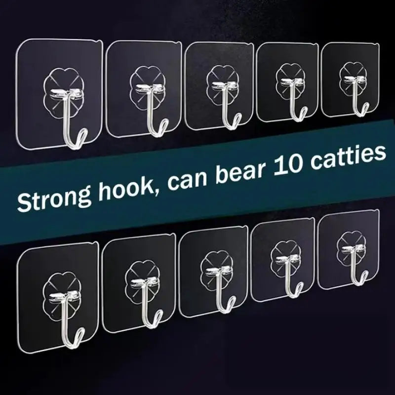 10- Transparent Stainless Steel Strong Self Adhesive Hooks Key
