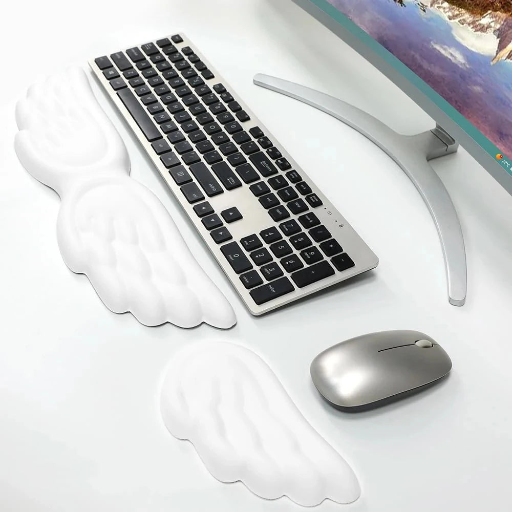 Keyboard Mouse Wrist Rest Angel Wing Memory Foam Support Ergonomic