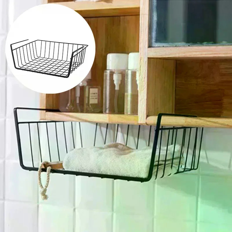 Under-Table Storage Basket No-Drill Hanging Iron Shelf Kitchen Cabinet And Wall Cabinet Divider Zpaxo