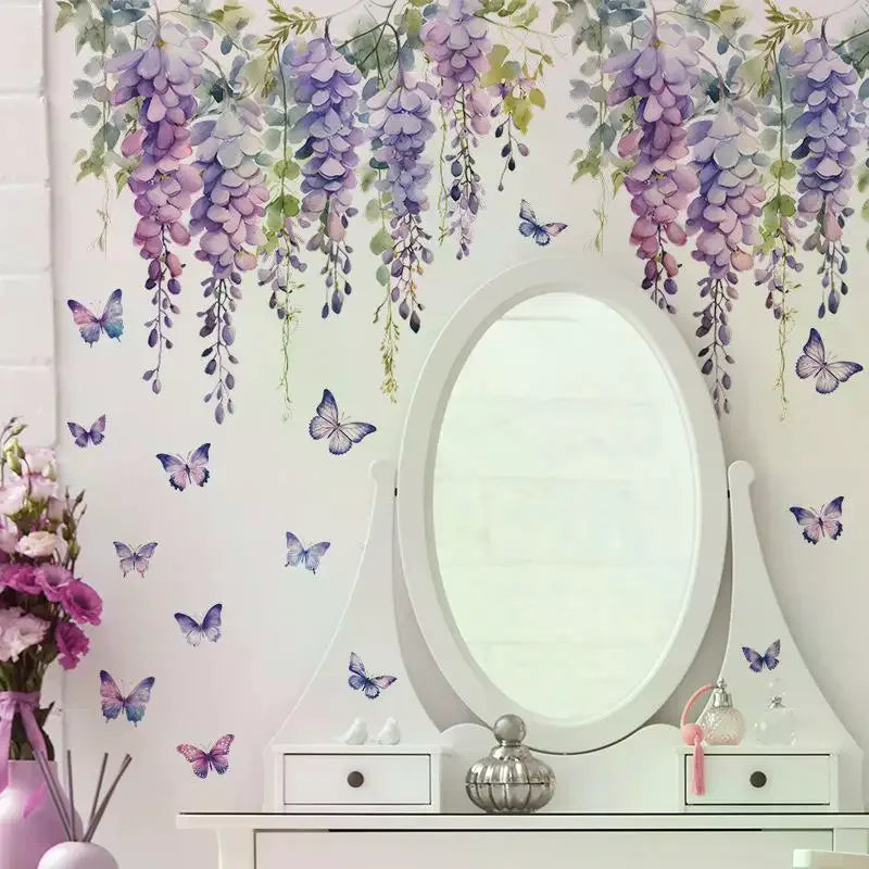 Purple Flower Plants Floral Wall Stickers Home Room Decoration Bedroom Adhesive Wall Furniture Door Sticker Zpaxo