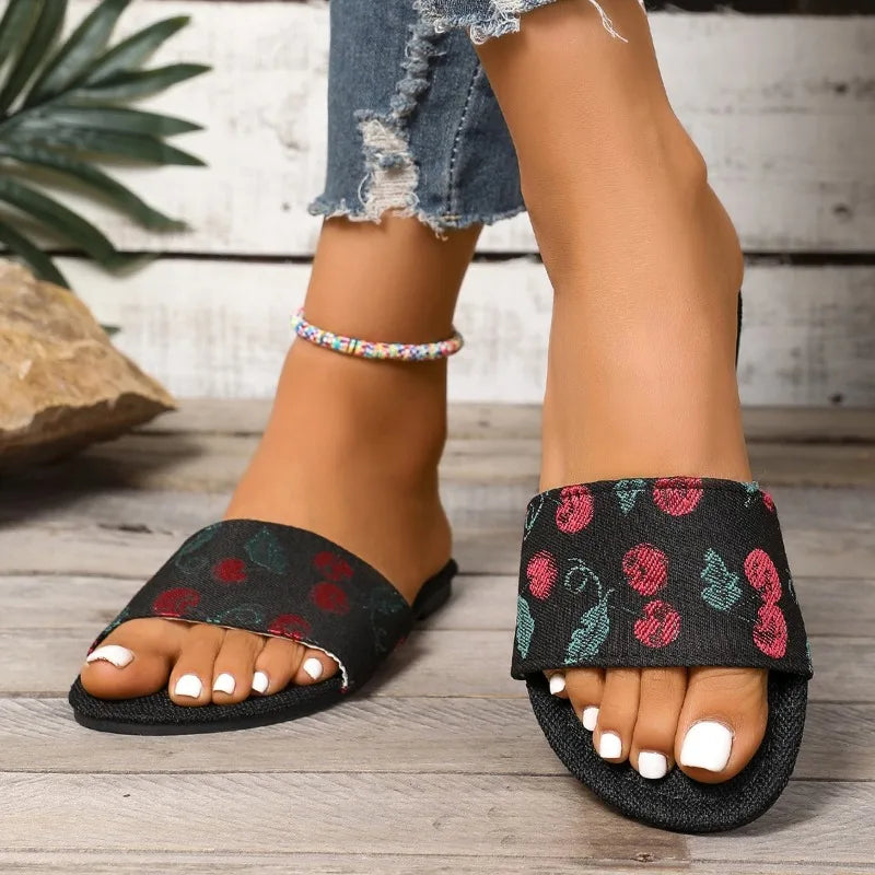 2025 Women Summer Casual Slides Comfortable Striped Bow Linen Flip