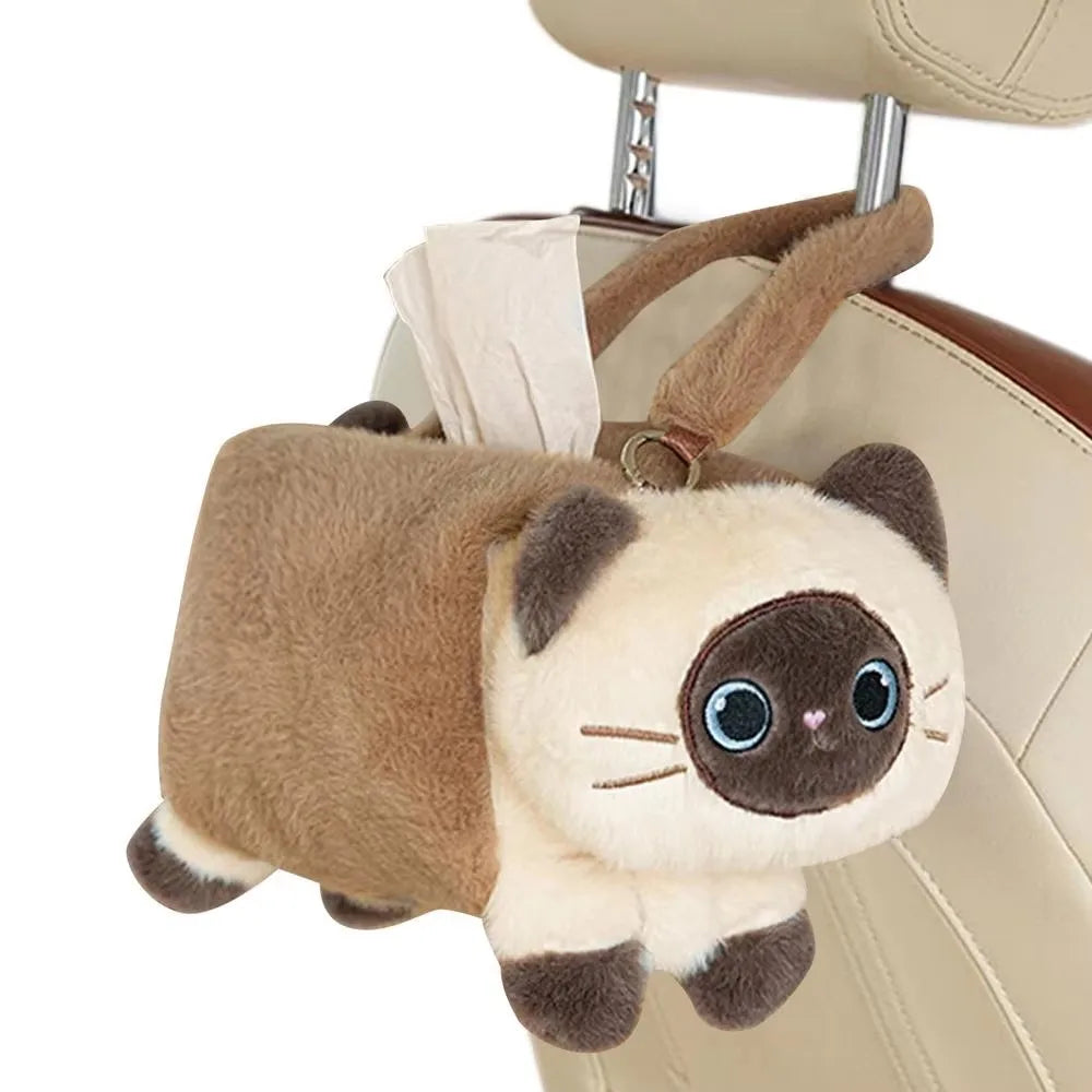 Cartoon Plush Cat Napkin Box Shape Reusable Car Seat Tissue Fluffy Zpaxo Style 2