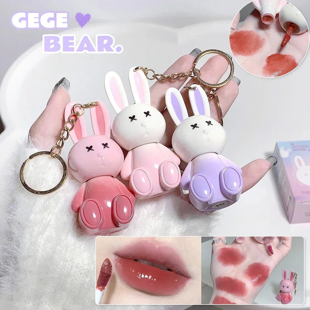 Cute Rabbit Mirror Lip Glaze Keychain Lipstick Waterproof Gloss Long Zpaxo