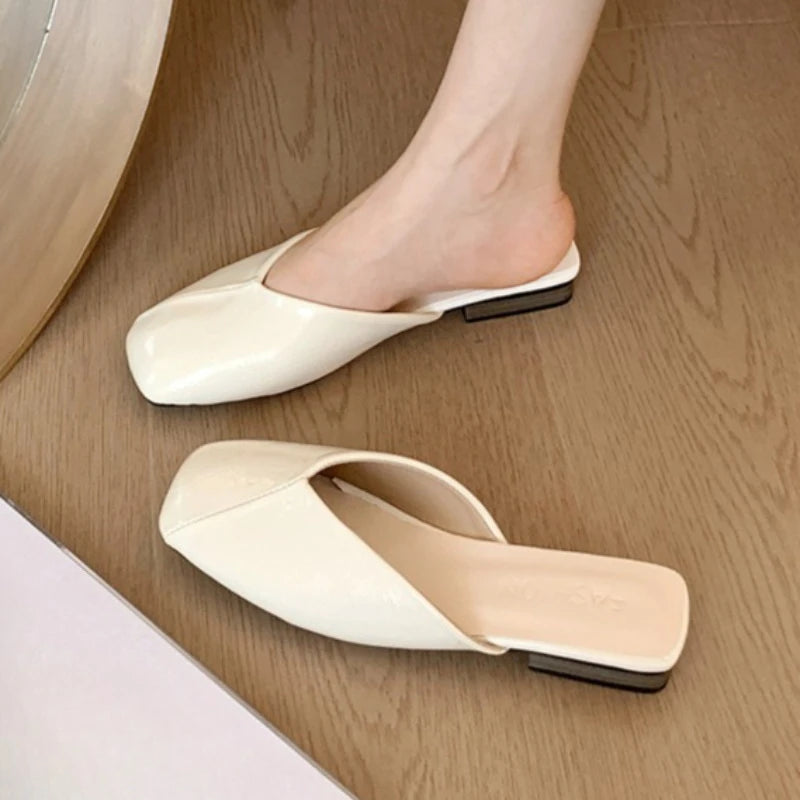 Women's Square Closed Toe Solid Comfortable Slippers 2026 Summer Zpaxo Beige 35