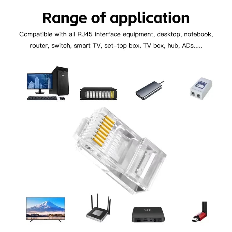 50 RJ45 Cat6 Pass Through Connector Gold Plated Unmodule Plug Network Zpaxo