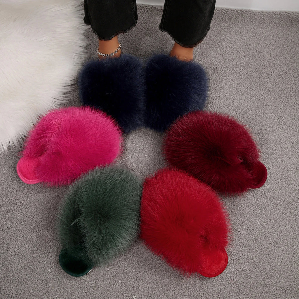 Women Slippers 2025 Fashion Fur Fluffy Cute Plush Luxury Shoes Zpaxo