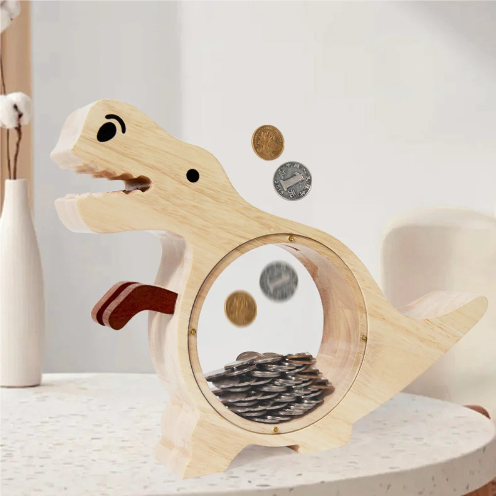 Money Box Dinosaur Arrives Wooden Money Box Acrylic Children's Desktop Ornament Savings Jar Zpaxo WHITE