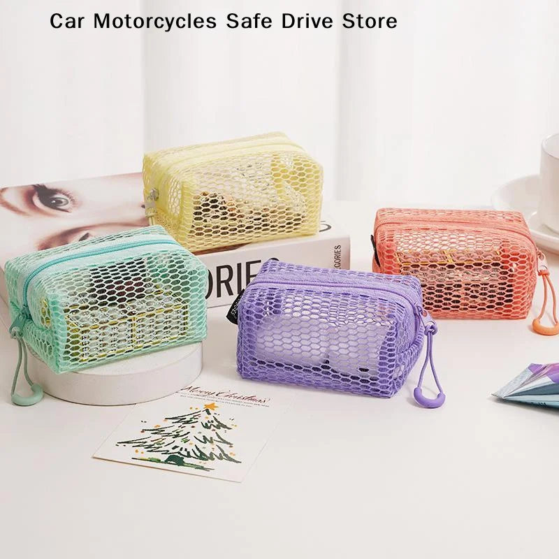 MPortable Honeycomb Mesh Cosmetic Storage Bag Zipper Breathable
