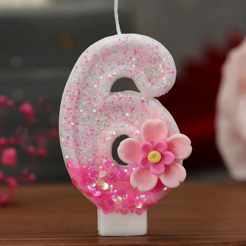 Creative Birthday Candles Pink Gradient Glitter Flower Number Cake Zpaxo numeber 6 B15029G