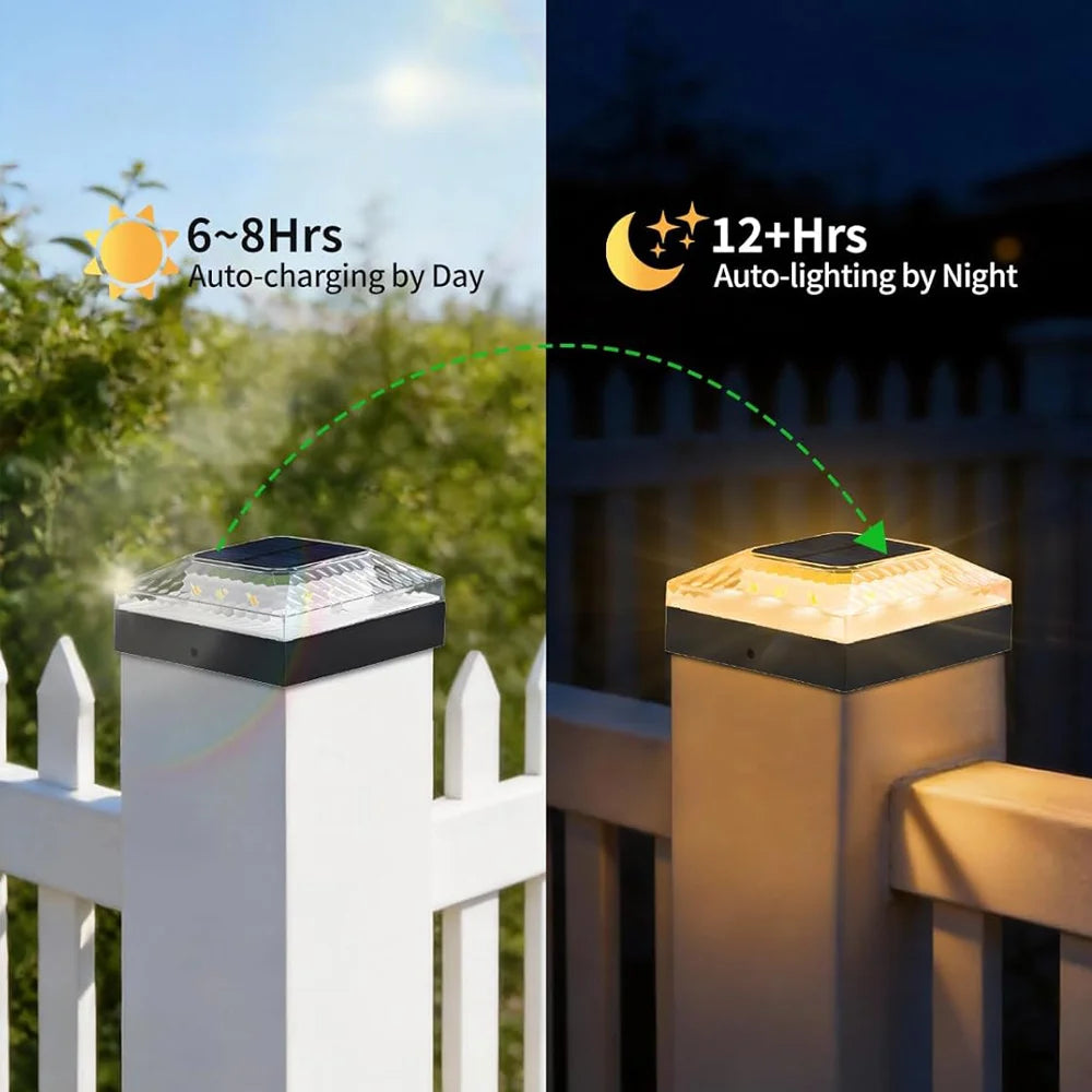 4x4 Post Solar Light 3 Colors Fence Light Solar Powered 2 Brightness Solar Post Cap Light IP65 Waterproof For Wood Post Lighting Zpaxo