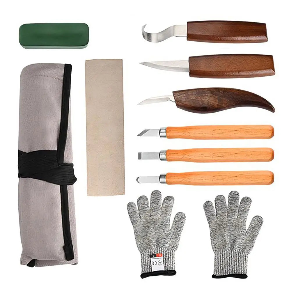 Wood Carving Tool Woodworking Drill Chisel 10 Storage Bag DIY Lovers