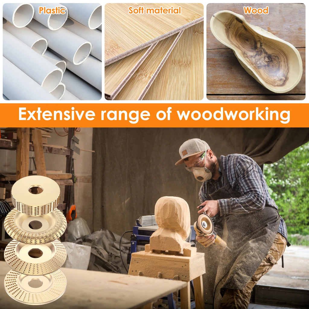 1/3/9Pcs Wood Carving Disc Set Bushing 100mm 95mm Angle Grinder Wood Grinding Wheel Burr Rasp Polishing Rotary Tool Accessories Zpaxo