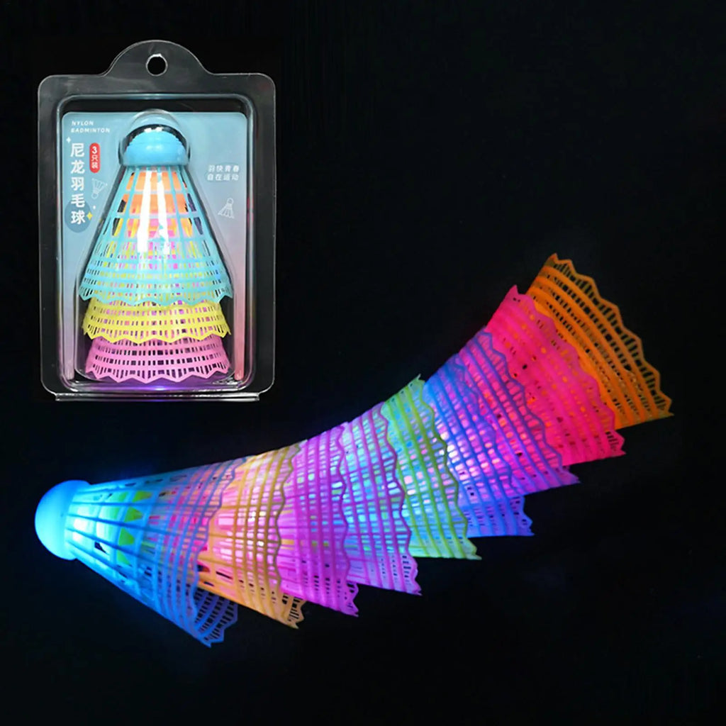 3Pcs LED Badminton Ball Glowing Light Up Plastic Badminton Shuttlecocks Colorful Lighting Balls Sports Training In/Outdoor Game Zpaxo