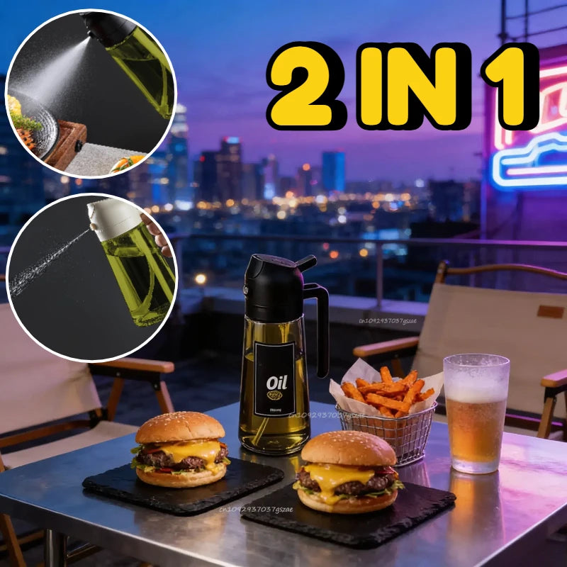 Light-Blocking Dark Oil Sprayer for Cooking 2 in 1 Olive Oil Dispenser Bottle for Kitchen Dark Green Oil Bottle Spice Jars Set Zpaxo