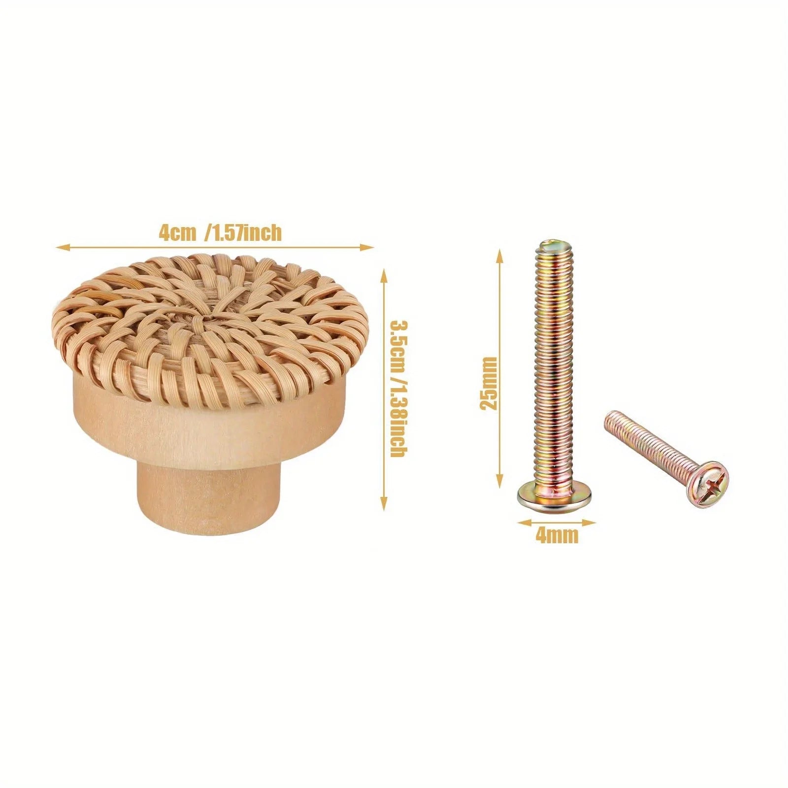 6PCS Rattan Wooden Handles Round Handmade Cabinets Drawer Pulls Wood Kitchen Cupboard Wardrobe Door Dresser Knobs Zpaxo 6PCS
