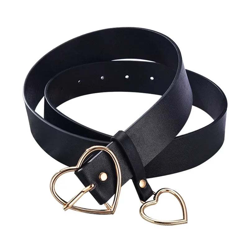 Cute Leather Belt Metal Heart Shape Buckle Camel White Black Retro PU