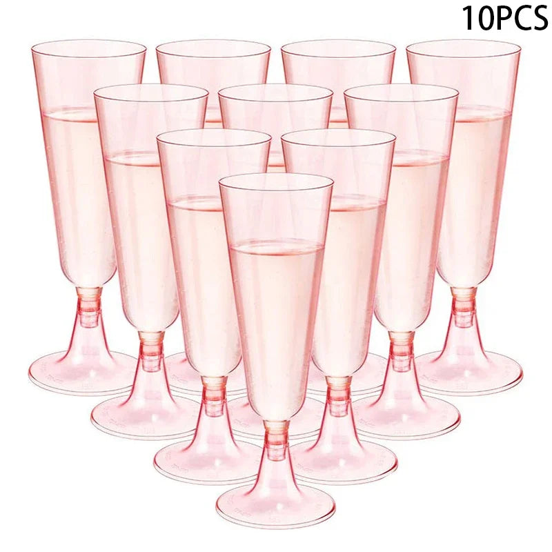 10Pcs/lot Plastic Flutes Cups Pink Champagne Cup Disposable Wedding Birthday Party Supplies Bar Drink Red Wine Ice Cream Cup Zpaxo