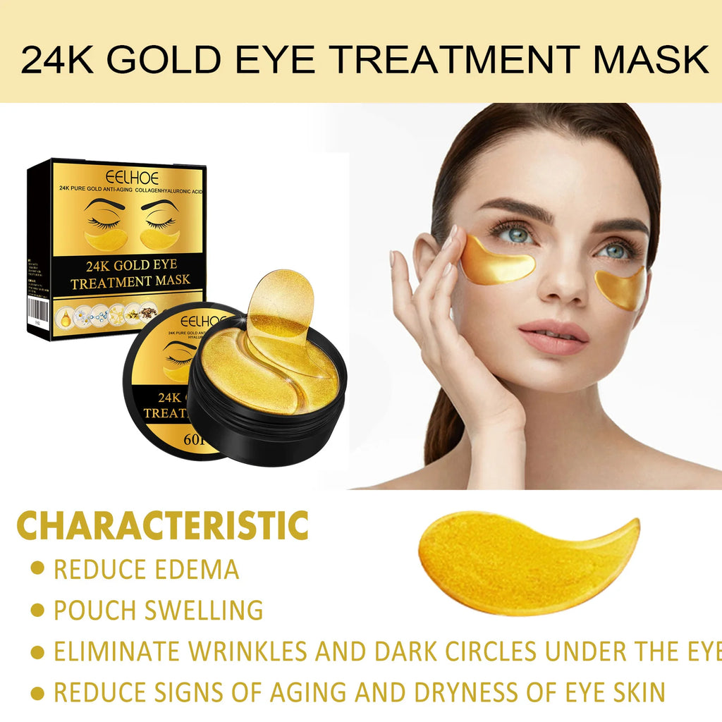 24K Gold Under Eye Mask – Dark Circles & Anti-Aging (60 Pcs) Eye Treatment Mask Zpaxo