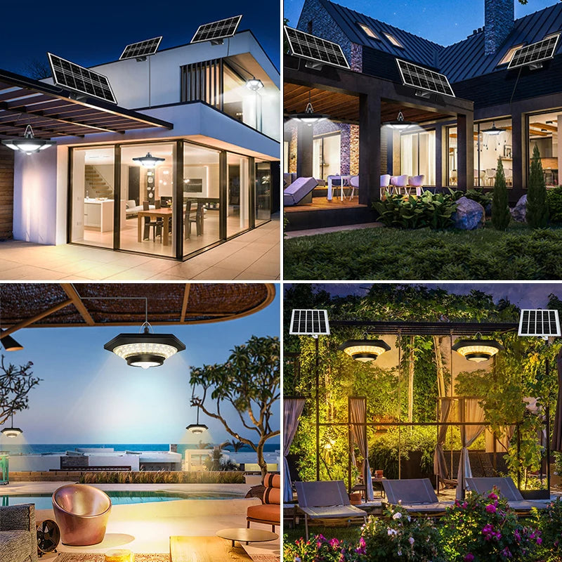 228LED Solar Powered Pendant Light Outdoor Indoor Adjustable Color Waterproof Shed Lamp with Sensor for Garden House Zpaxo