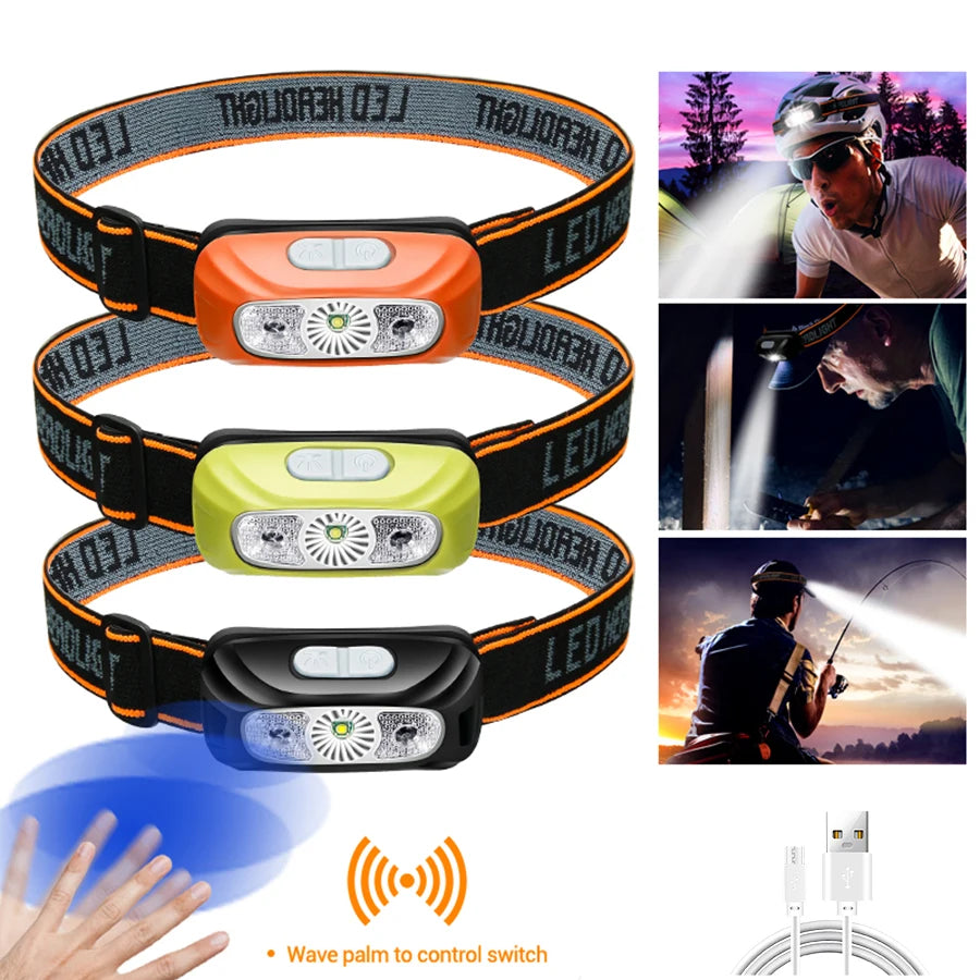 Strong Light Headlamp Portable LED Sensor Headlight USB Rechargeable Zpaxo