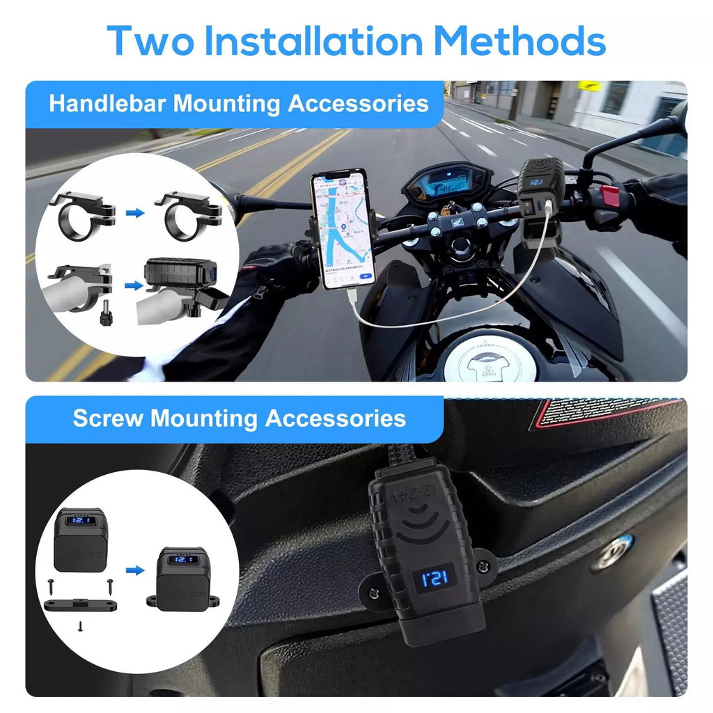 QC+PD 3 0 Motorcycle Dual USB Charger Waterproof DC 12V-24V Power