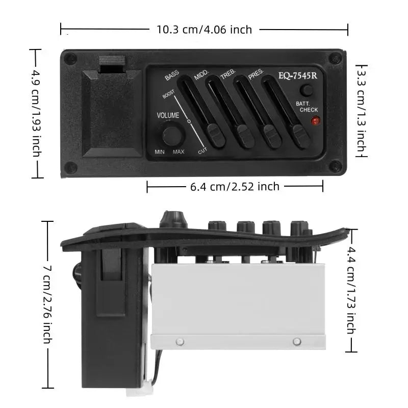 7545R Acoustic Guitar Pickup – 4-Band EQ Preamp & Tuner