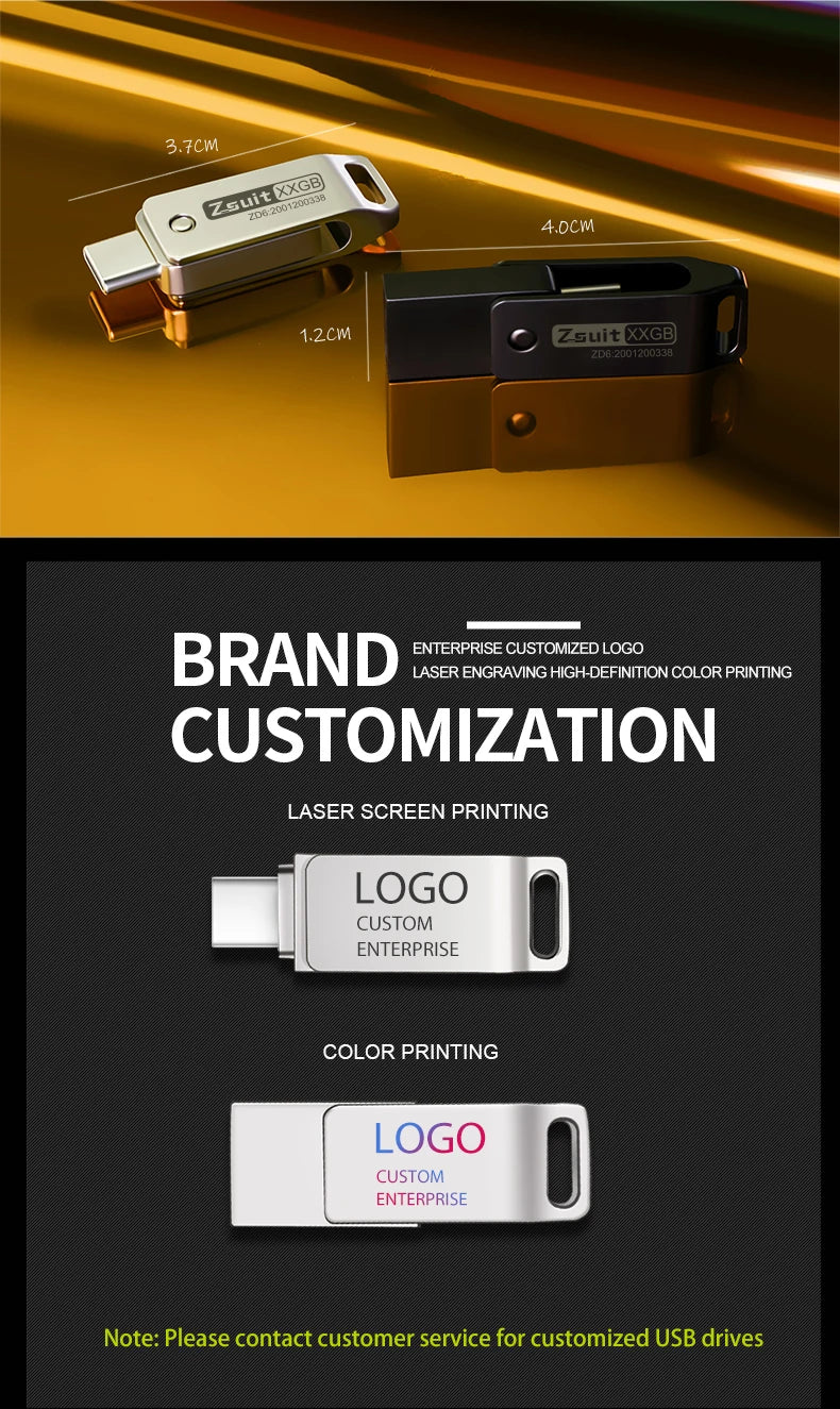 Zsuit Mini USB Flash Drive TYPE-C 2IN1 Pen Drives USB 3.0 Pendrive 32GB 16GB Flash Memory Stick 128GB U Disk Free Logo Gifts Zpaxo