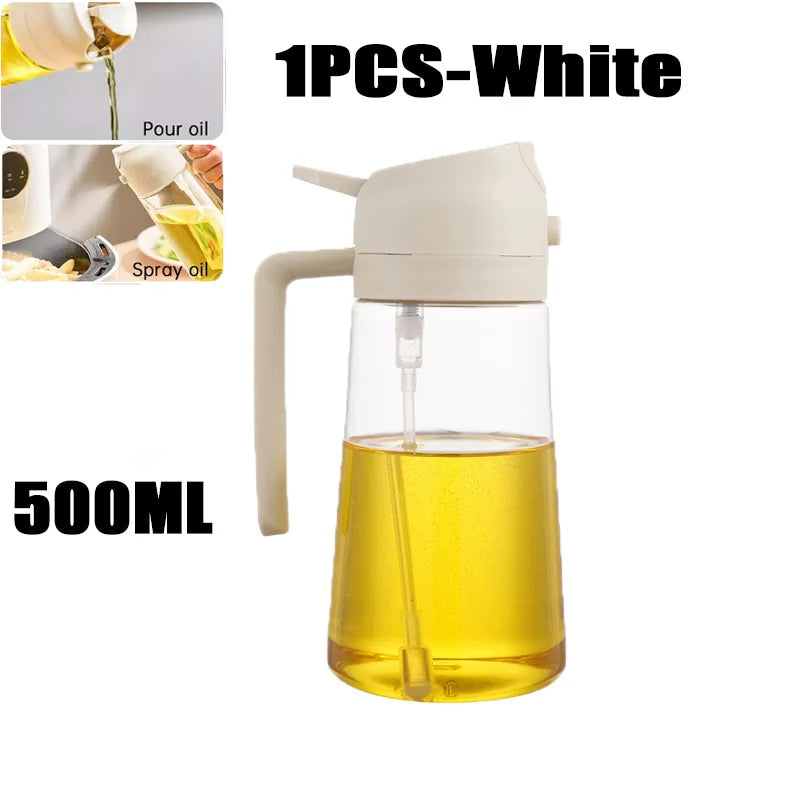 New 470ml Oil Spray Pot 2-in-1 Plastic Household Kitchen Oil Bottle Nebulizing Mist Filling Cooking Oil Spray Pot Dual Use Zpaxo White-500ml-Plastic