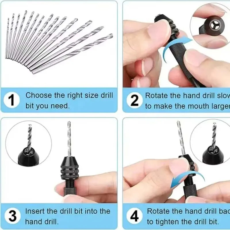 1/11Pcs Mini Hand Drill With 0.3-3.2mm Drill Bits Set Rotary Tools For Models Hobby DIY Wood Craft Handmade Tools Zpaxo