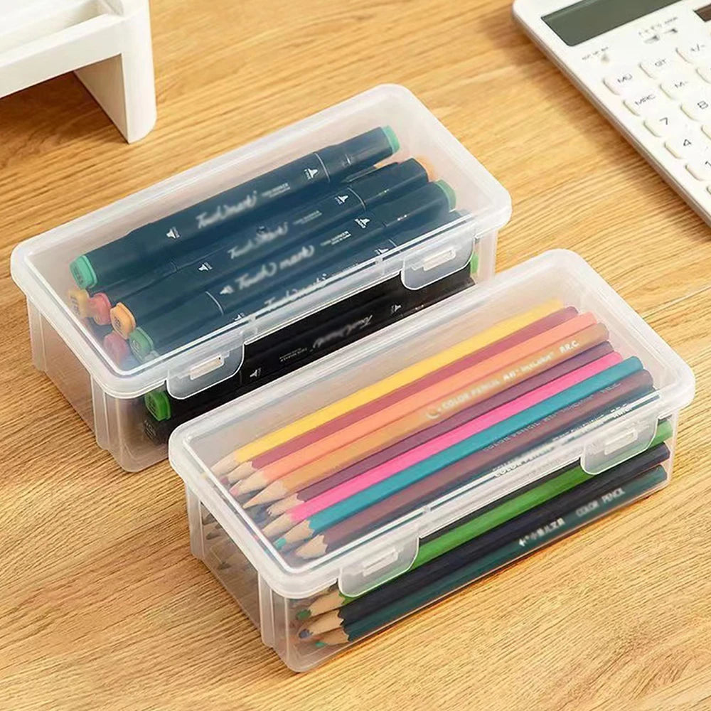 1- Clear Storage Pencil Box Large Capacity Plastic Organizer Boxes