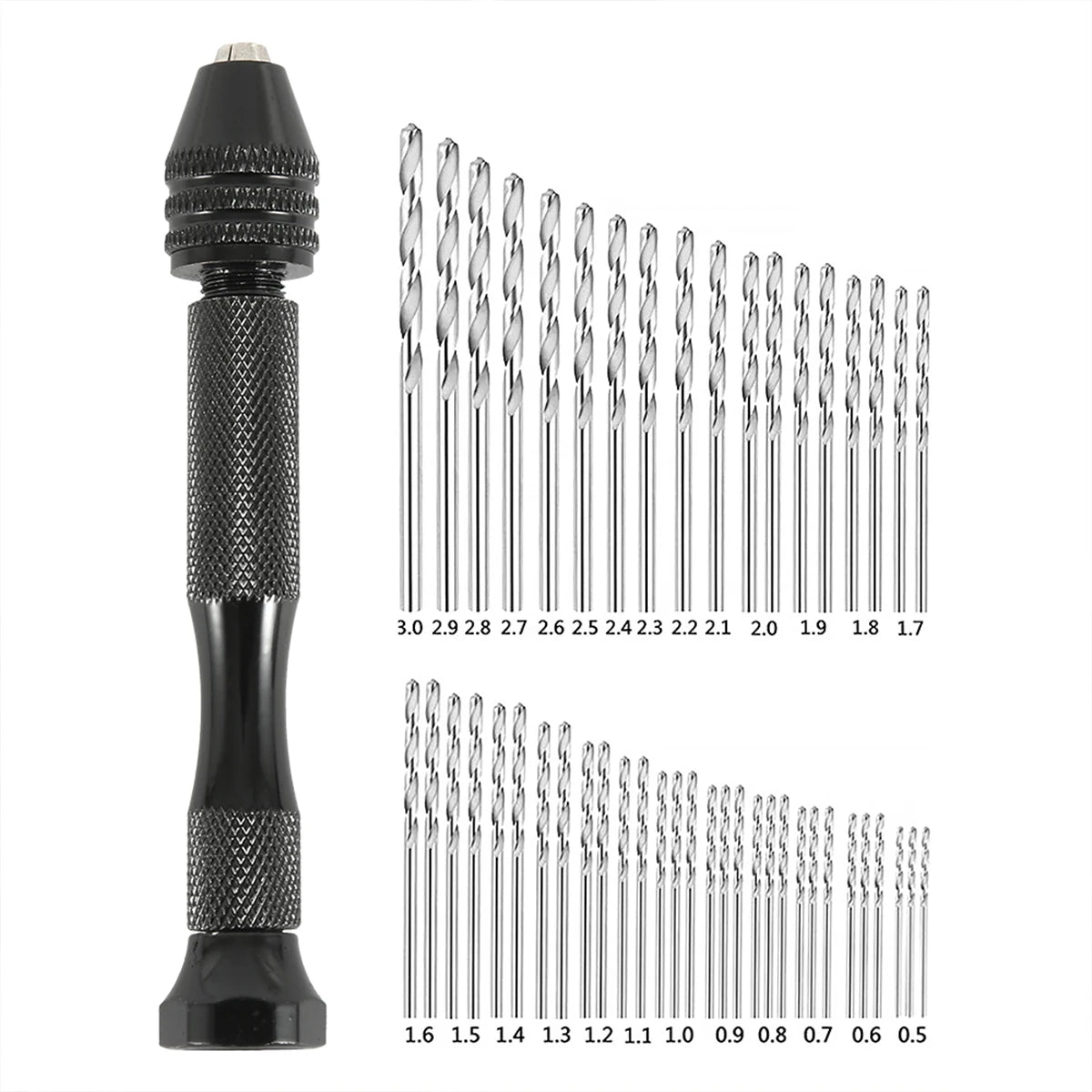 49PCS/Set Precision Pin Vise Drill 0.2-3.0 mm Twist Hand Drill Bits Set for DIY Drilling Tool Twist Drill Drill Hobby Engrave Zpaxo SET1