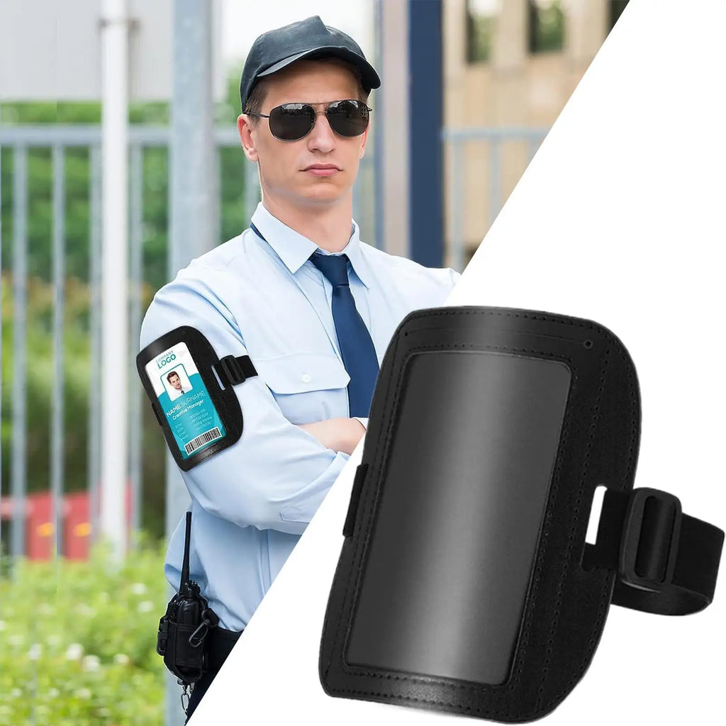 PU Leather Arm ID Document Badge Holder Adjustable Waterproof Name
