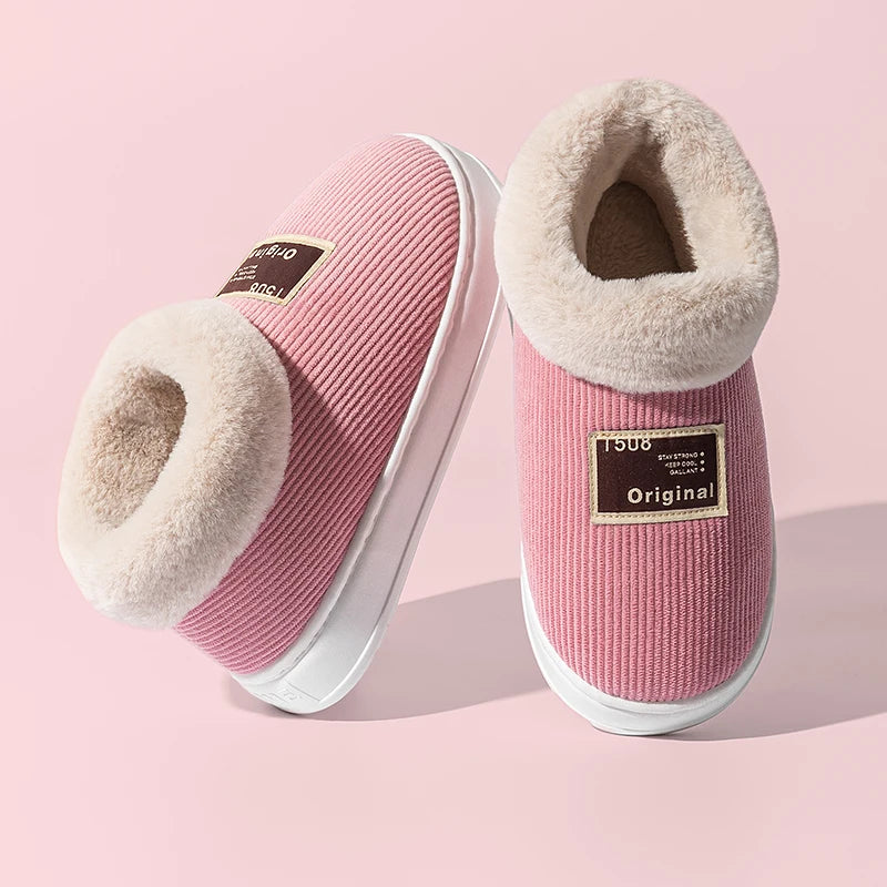 Winter Couple Concise Wrap Heels Plush Slippers Ladies' Non-slip Soft