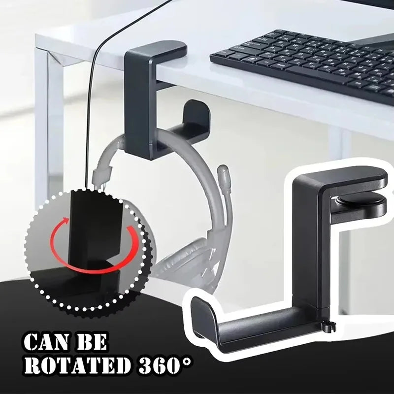 Under Desk Headphone Stand 360 Rotating Clip-on Supports Earphones Zpaxo