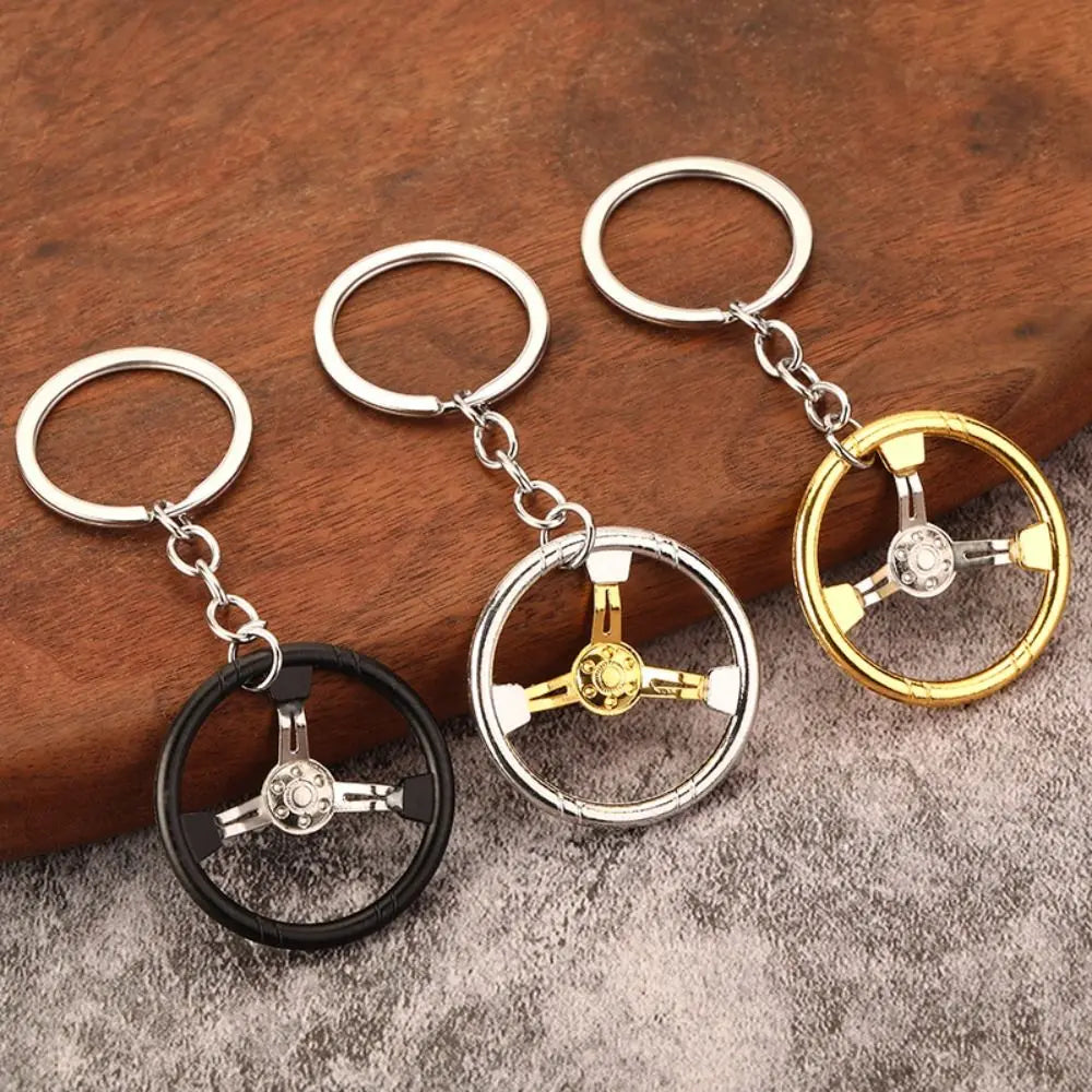 Racing Steering Wheel Key Ring Alloy Punk Car Refitting Pendant Three Color Backpack Decoration Keychain Zpaxo