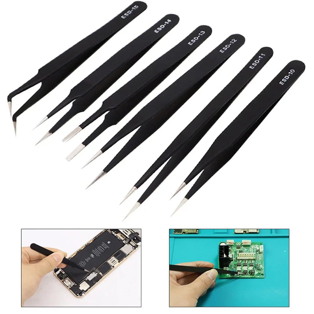 Anti-static Stainless Steel Tweezers Precision Maintenance Industrial Zpaxo