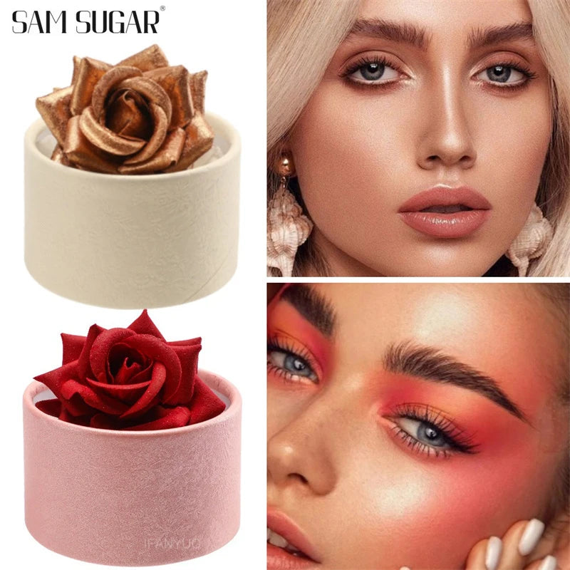 3D Rose Petal Blush Highlights Natural Makeup Brightening Cheek Long Lasting Waterproof Matte Highlighter Shimmer Blusher Makeup Zpaxo
