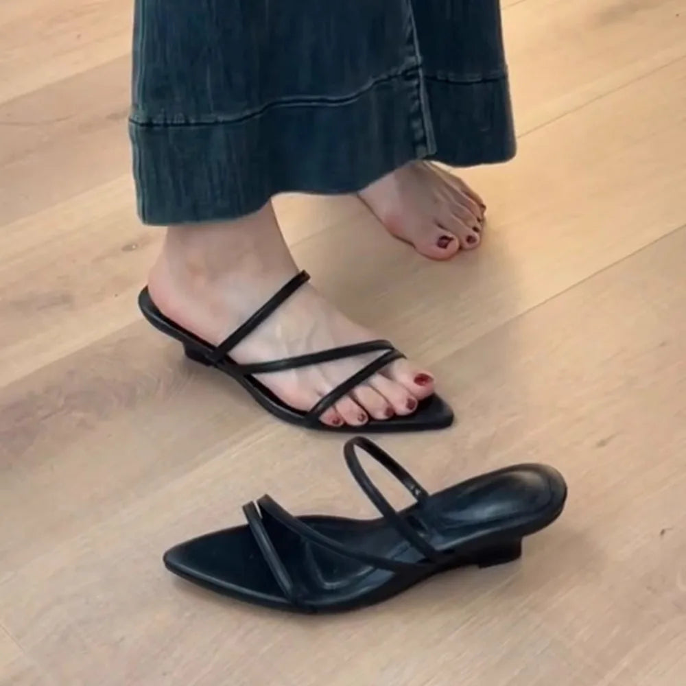 Pointed Toe Elegant Wedge Sandals Women's French Retro Outwear Summer Casual Beach Slippers Zpaxo