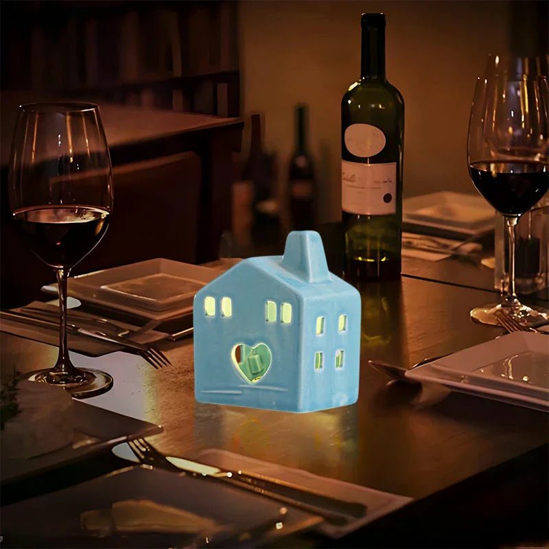 White Ceramic House Decor Lights Village Light Up Decorations Winter Zpaxo