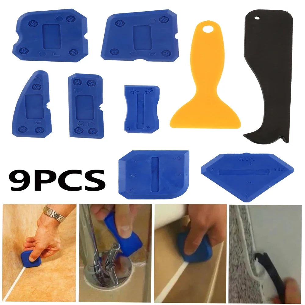 9pcs Caulking Tool Kit Plastic Sealant Finishing Tool with Multiple Shape and Size Portable Grout Scraper Multipurpose Caulk Zpaxo