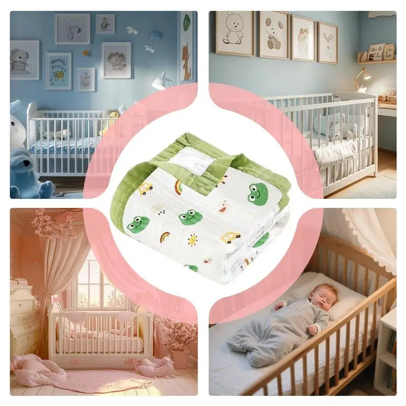 Muslin Blanket Crib Blankets For Toddler Breathable Lightweight Air Conditioning Quilt Cartoon Patterns Soft Fabric For Playtime Zpaxo