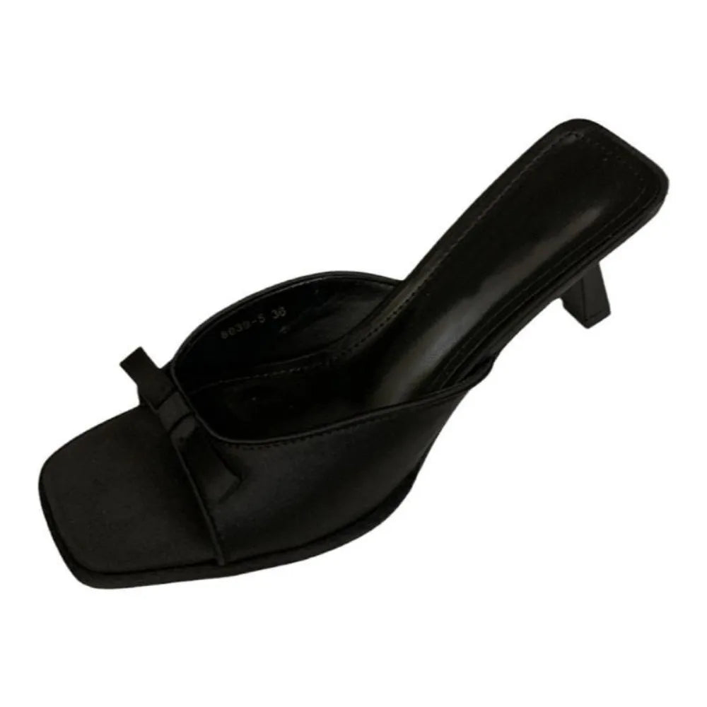 New Women's Slipper Mules Low High Heels Shoes Summer Best Street Look Females Square Head Open Toe Bow Strappy Sandals Zpaxo