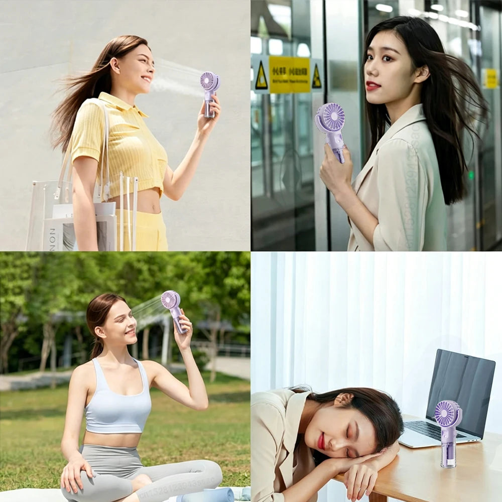 Portable Handheld Fan Humidifier USB Rechargeable Outdoor Camping
